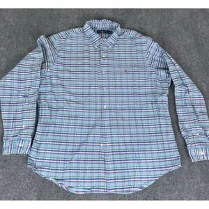 Ralph Lauren Long Sleeve‎ Button Up Shirt Mens 2XL Green Orange Blue Plaid